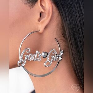 Silver Hoop Earrings with Heart Accent